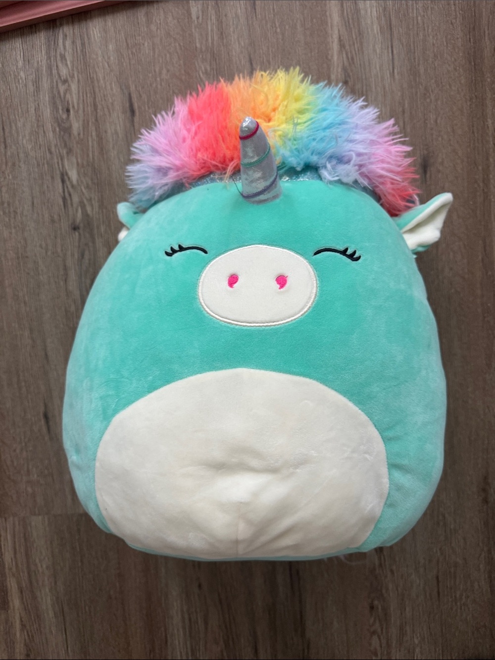 Squishmallows Turquoise Unicorn with Rainbow Mane and Silver Horn